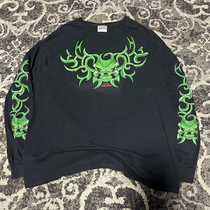 Hanes biker Black Green Skull Graphic Long Sleeve Tee XL Harley Davidson style
